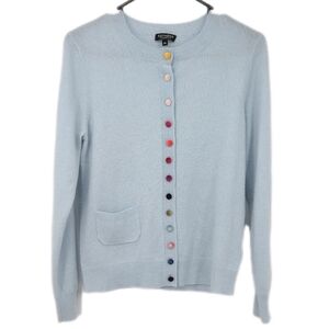 Estheme Cashmere Blue Multicolor Rainbow Button Cardigan Sweater Size Medium